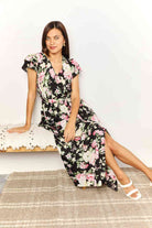 Double Take Floral Flutter Sleeve Tie-Waist Split Dress - Stormyjay