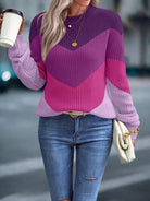 Color Block Round Neck Dropped Shoulder Sweater - Stormyjay