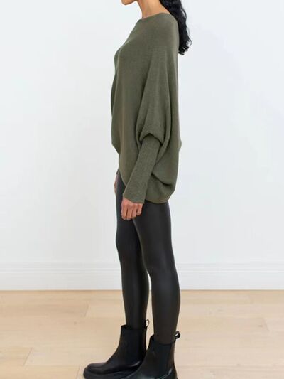 Full Size Boat Neck Batwing Sleeve Knit Top - Stormyjay