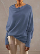 Full Size Boat Neck Batwing Sleeve Knit Top - Stormyjay