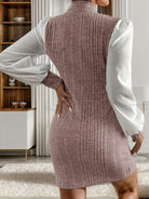 Ribbed Contrast Long Sleeve Sweater Dress - Stormyjay