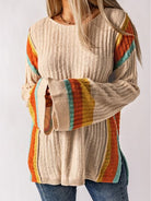 Striped Round Neck Long Sleeve Sweater - Stormyjay