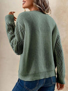 Openwork V-Neck Dropped Shoulder Sweater - Stormyjay