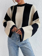 Striped Mock Neck Long Sleeve Sweater - Stormyjay