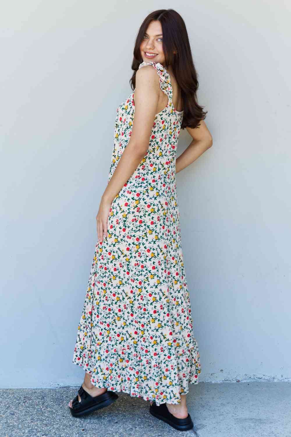 Doublju In The Garden Ruffle Floral Maxi Dress in Natural Rose - Stormyjay