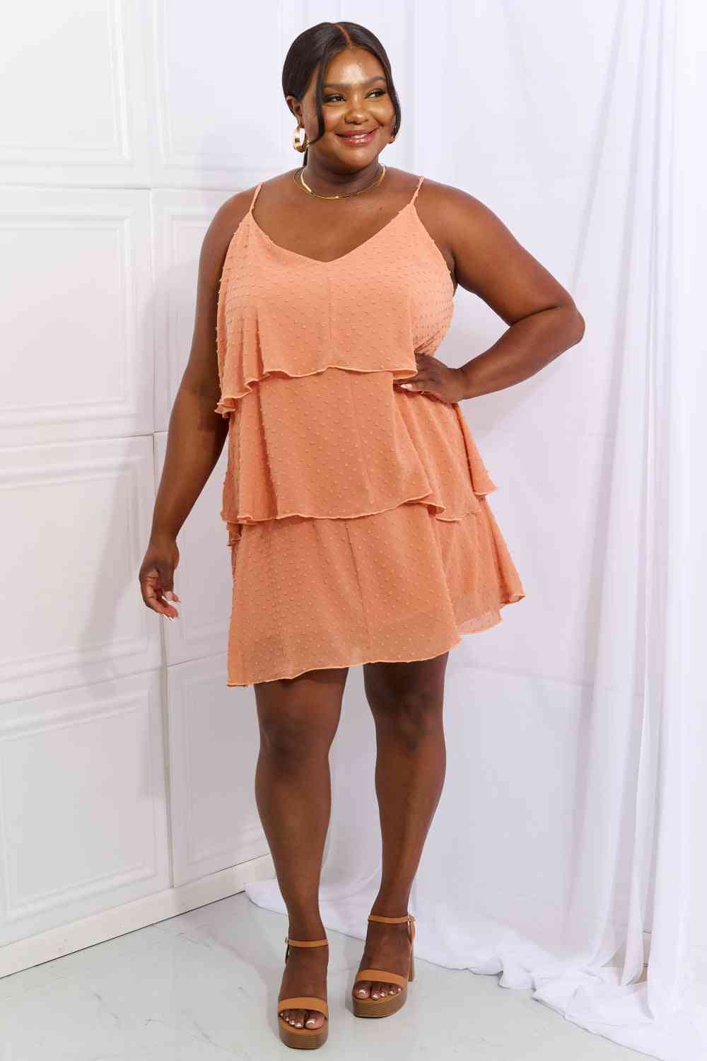 Culture Code By The River Full Size Cascade Ruffle Style Cami Dress in Sherbet - Stormyjay