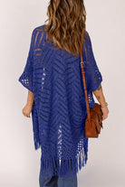 Openwork Open Front Cardigan with Fringes - Stormyjay