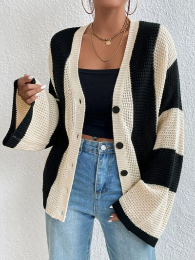 Striped Button Up Cardigan - Stormyjay