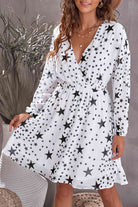 Star Print Dropped Shoulder Surplice Dress - Stormyjay