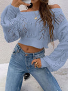 Openwork Off-Shoulder Long Sleeve Sweater - Stormyjay