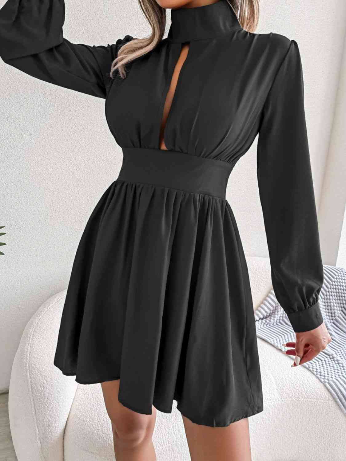 Cutout Turtleneck A-Line Mini Dress - Stormyjay