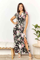 Double Take Floral Flutter Sleeve Tie-Waist Split Dress - Stormyjay