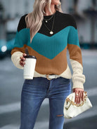 Color Block Round Neck Dropped Shoulder Sweater - Stormyjay