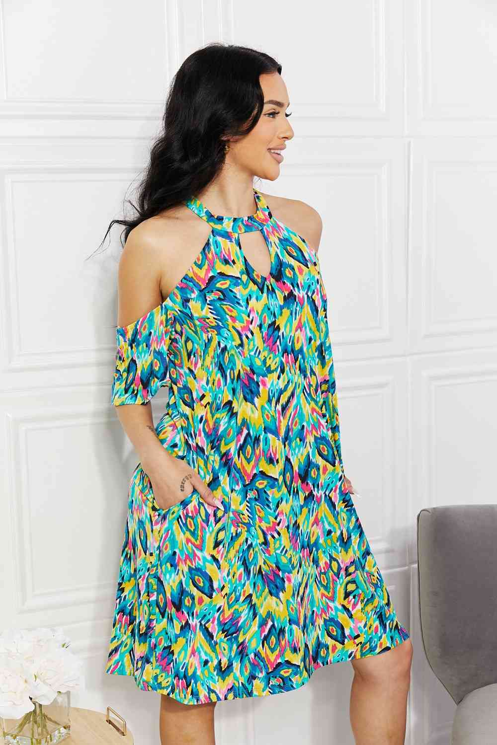 Sew In Love Full Size Perfect Paradise Printed Cold-Shoulder Dress - Stormyjay