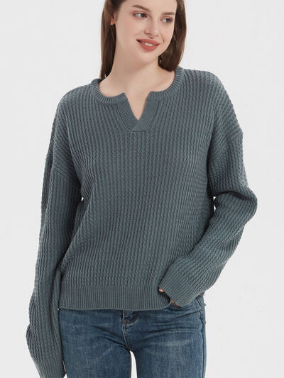 Notched Dropped Shoulder Sweater - Stormyjay