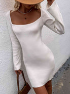 Tie Back Square Neck Long Sleeve Sweater Dress - Stormyjay